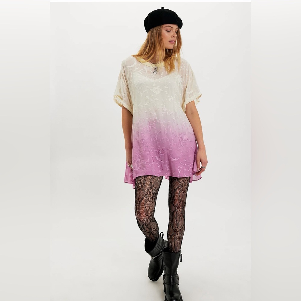 Ivory to Lilac Ombre Embroidered Tunic Top
